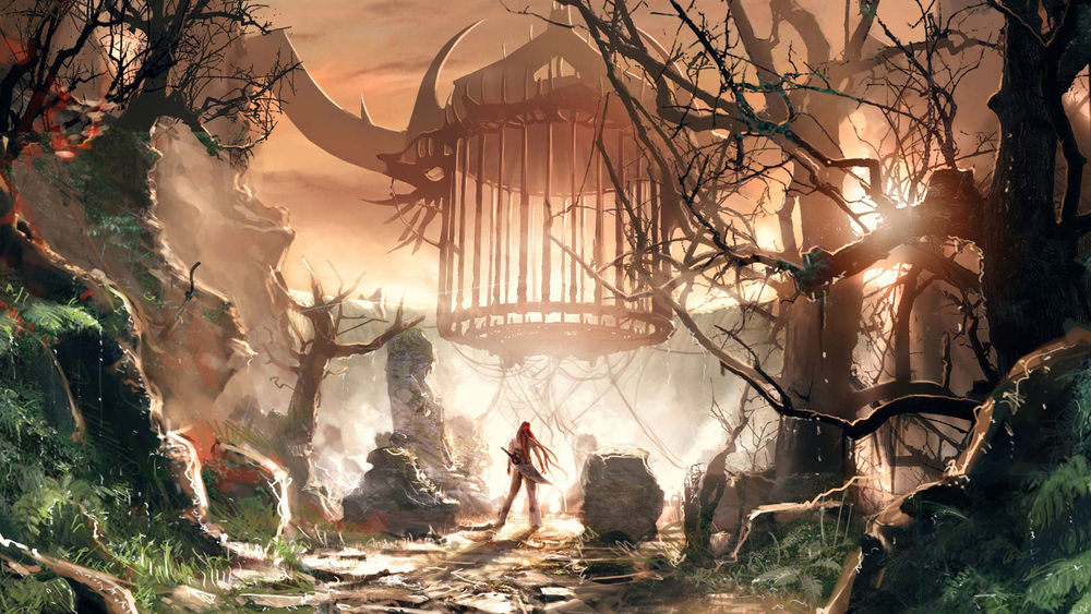 Обои для рабочего стола Нарико / Nariko главная героиня из игры Heavenly Sword стоит под огромной клеткой