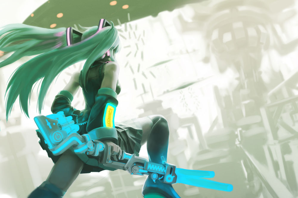 Обои для рабочего стола Вооруженная и опасная Вокалоид Хатсуне Мику / Vocaloid Hatsune Miku (WARNING!)