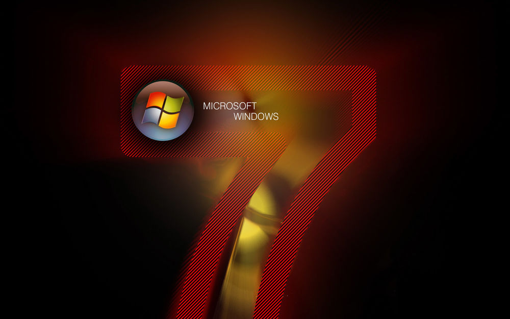 Обои для рабочего стола Логотип windows 7и microsoft на черном фоне