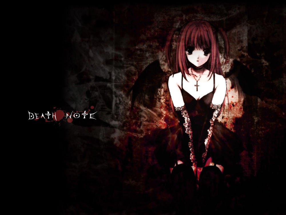Обои для рабочего стола Amane Misa / Амане Миса из аниме Тетрадь Cмерти / Death Note в образе темного ангела