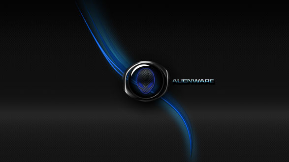Обои на рабочий стол Логотип Alienware в виде черепа с неоновой подсветкой на черном фоне