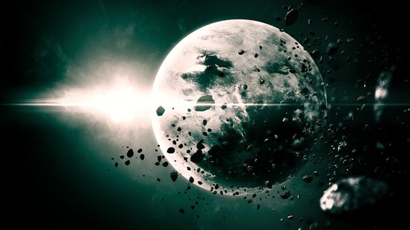 Обои на рабочий стол Метеоритный дождь в космосе