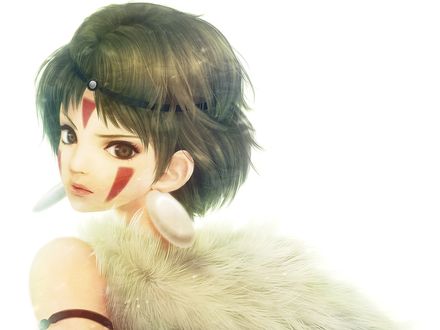 Обои на рабочий стол San / Сан (Принцесса Мононокэ) на белом фоне из аниме Princess Mononoke / Принцесса Мононокэ / Mononoke Hime