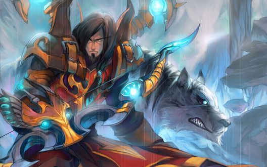 Обои на рабочий стол Кровавый эльф-охотник с волком / Арт к игре World of Warcraft