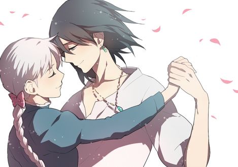 Обои на рабочий стол Софи и Хаул / анимэ Ходячий замок Хаула / Howls Moving Castle, танцуют закрыв глаза
