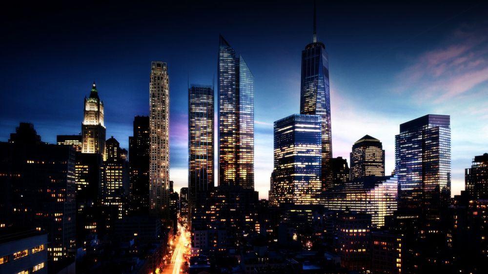 Обои для рабочего стола Вечерний Манхэттен / Manhattan, Нью-Йорк / New York
