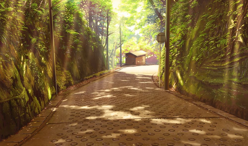 Обои для рабочего стола Дорога между зелеными холмами, ведущая к небольшой деревянной постройке из игры - визуальной новеллы Shoujo Shiniki ~ Shoujo Tengoku -The Garden of Fifth Zoa