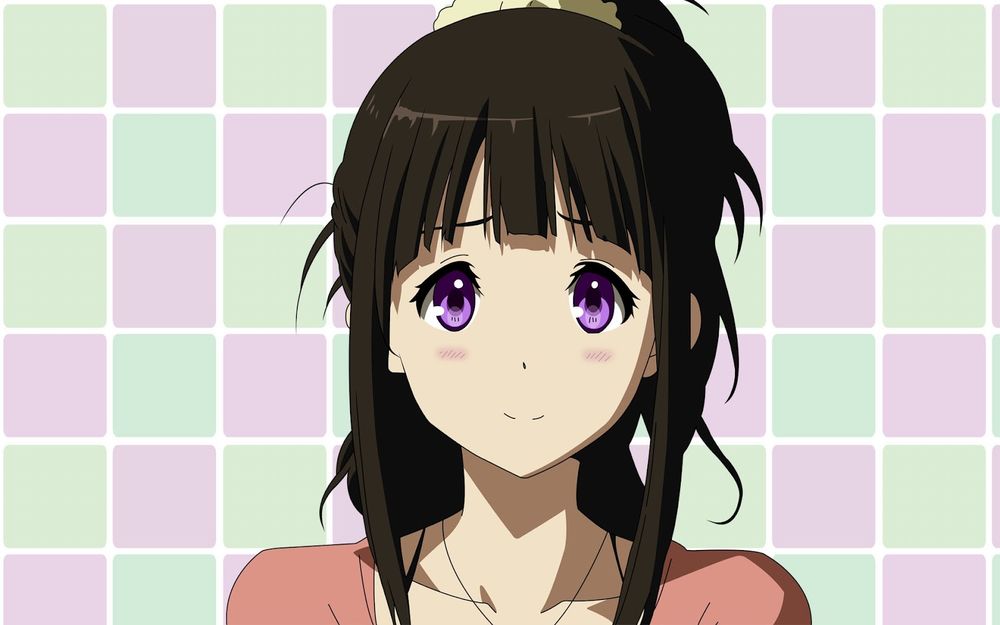Обои для рабочего стола Eru Chitanda / Эру Титанда на фоне квадратов, из аниме Hyouka: You cant escape / Хека: Тебе не сбежать