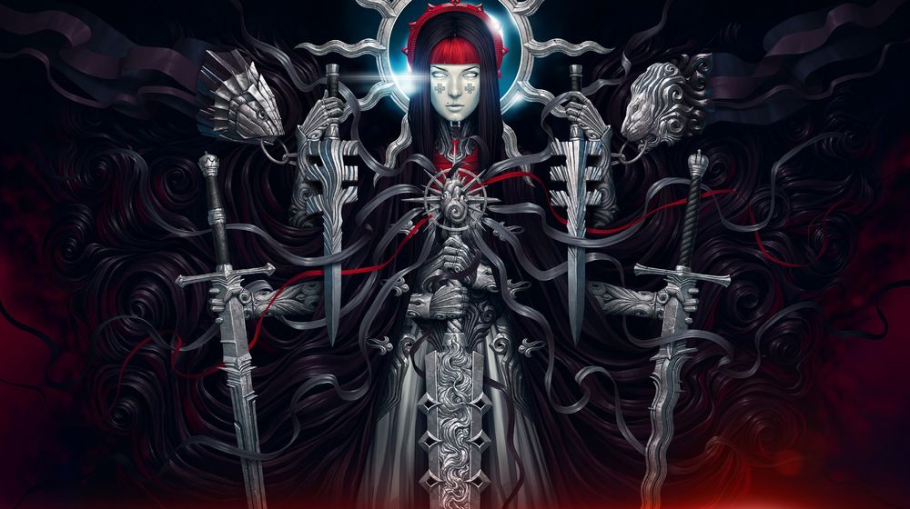 Обои для рабочего стола Девушка с шестью руками с мечами, Banshee / Банши, художник Александр Федосов