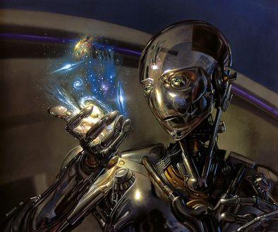 Обои на рабочий стол Робот держит в руках часть Вселенной, художник Donato Giancola / Донато Джанкола
