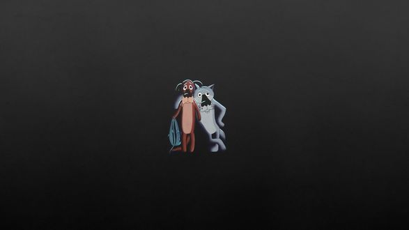 Обои на рабочий стол Волк и пес на черном фоне из мультфильма Жил был пес / There once was a dog