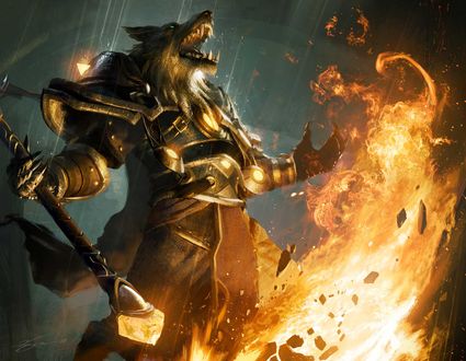 Обои на рабочий стол Ворген вызывает пламя / арт к игре world of warcraft