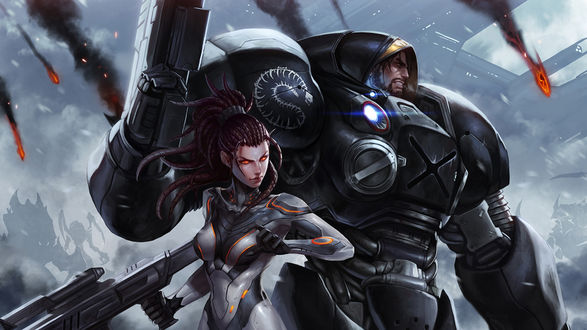 Обои на рабочий стол Мужчина и женщина, персонажи из игры StarCraft II