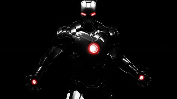 Обои на рабочий стол Герой комиксов Marvel / Марвел - Темный железный человек / Dark iron man на черном фоне