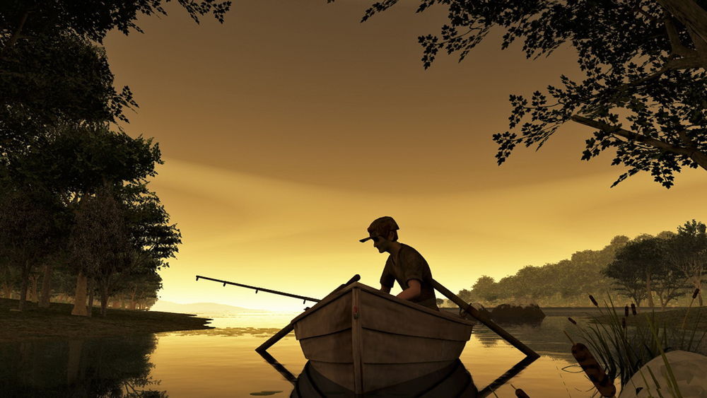 Рыбак в лодке картина с удочкой