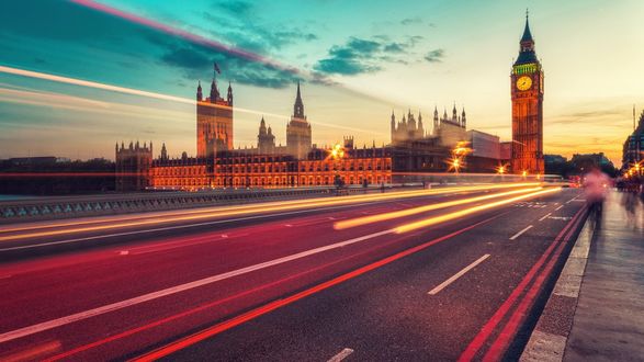 Обои на рабочий стол Вид на вечерний Биг Бен, Лондон, Англия / Big Ben, London, England
