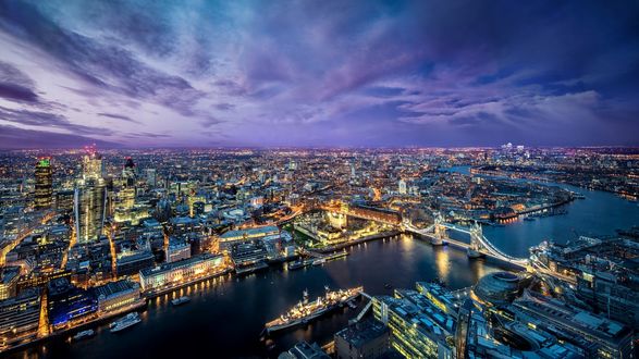 Обои на рабочий стол Вид на вечерний Лондон, Англия / London, England