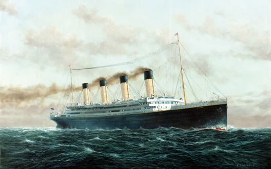 Обои на рабочий стол Британский пароход Титаник / Titanic плывет в океане