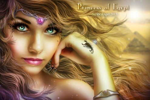 Обои на рабочий стол Красивая девушка со скорпионом на руке, (Princess of Egypt Sarita Angel 2013 / принцесса Египта Сарита ангел), работа saritaangel07