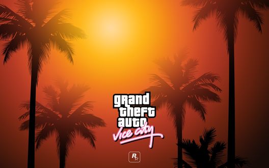 Обои на рабочий стол Пальмы и закатное солнце из игры Grand Theft Auto - Vice City / GTA - Vice City
