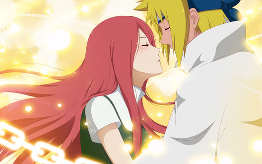 Обои на рабочий стол Кушина Узумаки / Kushina Uzumaki и Минато Намикадзе / Minato Namikaze из аниме Наруто / Naruto
