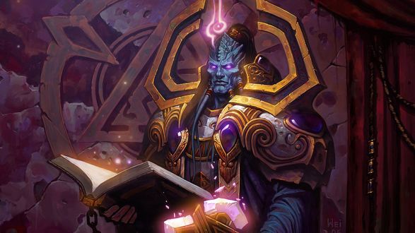 Обои на рабочий стол Дреней с книгой в руках / Арт к игре World Of Warcraft