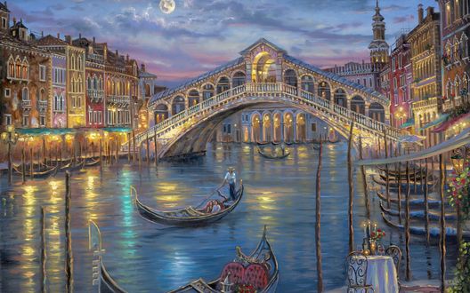 Обои на рабочий стол Гранд-канал, Венеция, Италия / Grand Canal, Venice, Italy, художник Robert Finale / Роберт Финал