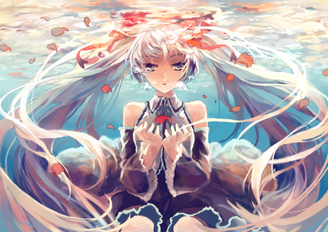 Обои на рабочий стол Vocaloid Miku Hatsune / Вокалоид Мику Хатсуне под водой