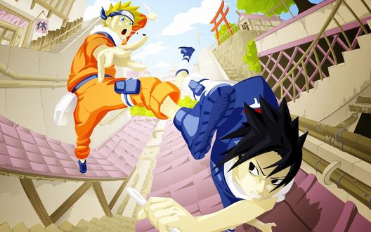 Обои на рабочий стол Главный герой Наруто Узумаки / Naruto Uzumaki и Учиха Саске / Uchiha Sasuke