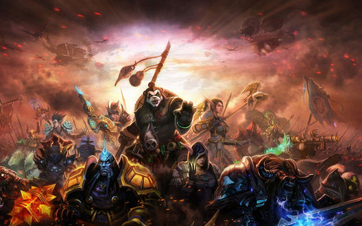 Обои на рабочий стол Альянс и Орда на поле битвы / арт к игре World Of Warcraft / художник Yaorenwo