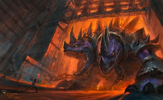 Обои на рабочий стол Охотник пытается приручить Хромаггуса / арт к игре World Of Warcraft / художник Yaorenwo
