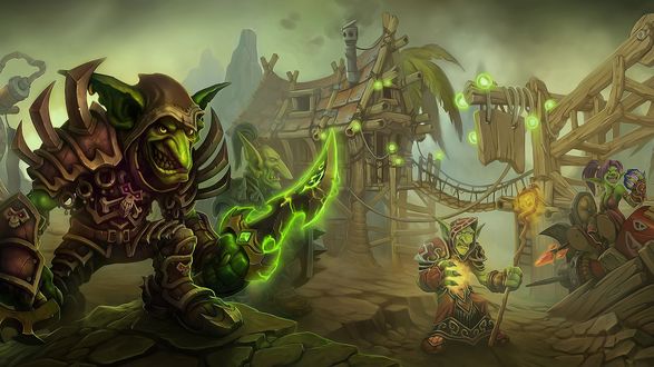 Обои на рабочий стол Небольшая деревня гоблинов / арт к игре World Of Warcraft / художник Yaorenwo