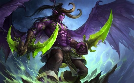 Обои на рабочий стол Иллидан Ярость Бури / арт к игре World Of Warcraft / художник Yaorenwo