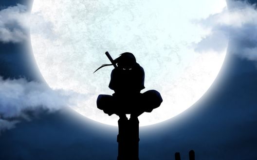 Обои на рабочий стол Итачи Учиха / Itachi Uchiha на фоне полной луны из аниме Наруто / Naruto