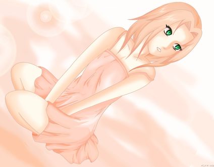 Обои на рабочий стол Сакура Харуно / Sakura Haruno смотрит куда то в сторону из аниме Наруто / Naruto