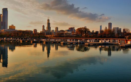 Обои на рабочий стол Панорама Чикаго, США / Chicago, USA