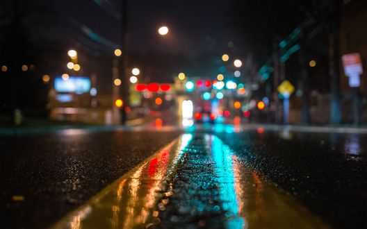 Обои на рабочий стол Дорога и огни ночного города с эффектом тилт шифт / tilt shift, by CarlosTown