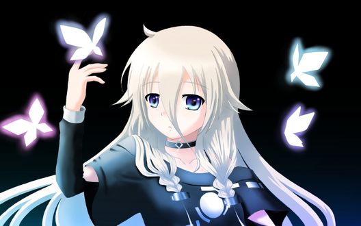 Обои на рабочий стол Vocaloid IA / Вокалоид Ия со светящимися бабочками в темноте