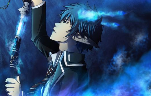 Обои на рабочий стол Рин Окумура / Rin Okumura достает катану из аниме Синий Экзорцист / Ao no exorcist