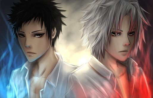 Обои на рабочий стол Takeshi Yamamoto / Ямамото Такеши и Гокудера Хаято / Hayato Gokudera, art / арт по аниме Репетитор-киллер Реборн! / Katekyo Hitman Reborn!