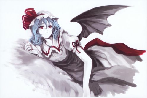 Обои на рабочий стол Ремилия Скарлет / Remilia Scarlet из игры Тохо / Проект Восток / Touhou Project лежит
