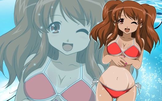 Обои на рабочий стол Микуру Асахина / Asahina Mikuru из аниме Меланхолия Харухи Судзумии / The Melancholy of Haruhi Suzumiya в купальнике