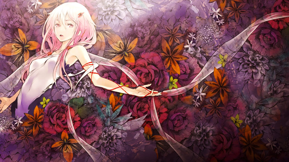 Обои для рабочего стола Инори Юдзуриха / Yuzuriha Inori из аниме Корона Греха / Guilty Crown утопает в цветах
