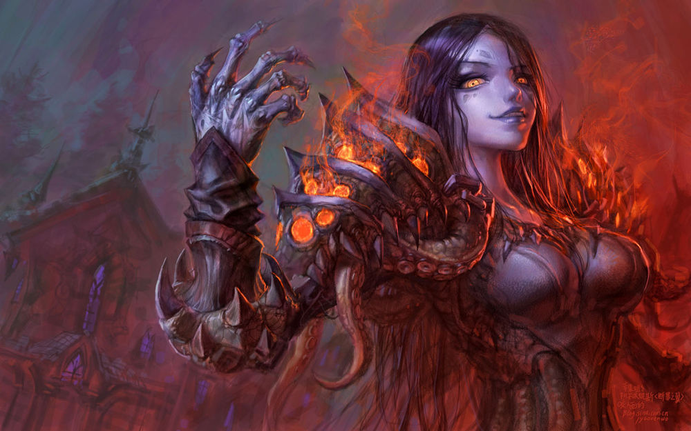 Обои для рабочего стола Чернокнижница из фракции Отрекшиеся / арт к игре World Of Warcraft