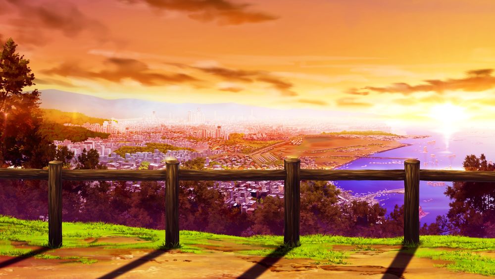 Обои для рабочего стола Город на закате, живописный пейзаж из игры Gensou No Idea