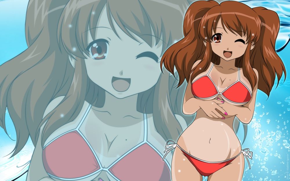 Обои для рабочего стола Микуру Асахина / Asahina Mikuru из аниме Меланхолия Харухи Судзумии / The Melancholy of Haruhi Suzumiya в купальнике