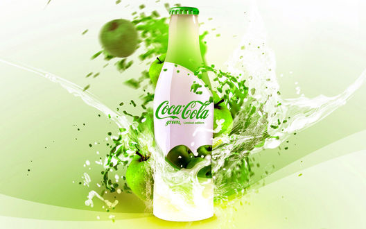 Обои на рабочий стол Напиток Coca Cola Green / Кока-Кола Зеленый со вкусом яблока