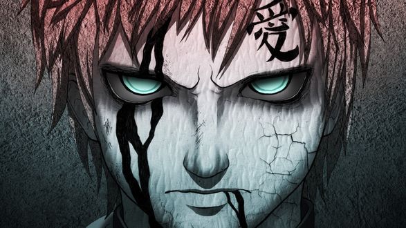 Обои на рабочий стол Песчаный Гаара / Subaku no Gaara злобно смотрит вперед, из аниме Наруто / Naruto