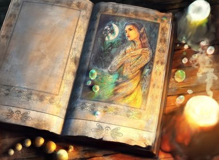 Обои на рабочий стол Эльфийка на странице книги