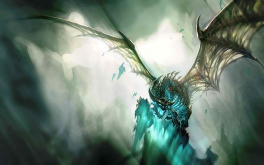 Обои на рабочий стол Синдрагоса на ледяной скале / арт к игре World Of Warcraft